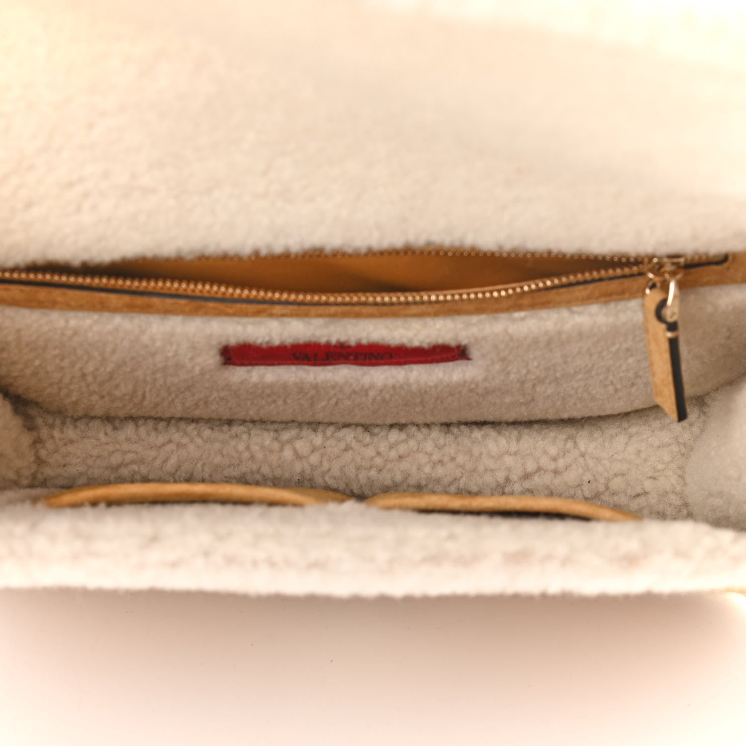 Valentino Garavani Shearling Medium Glam Lock Rockstud Flap Tan 5 of 10