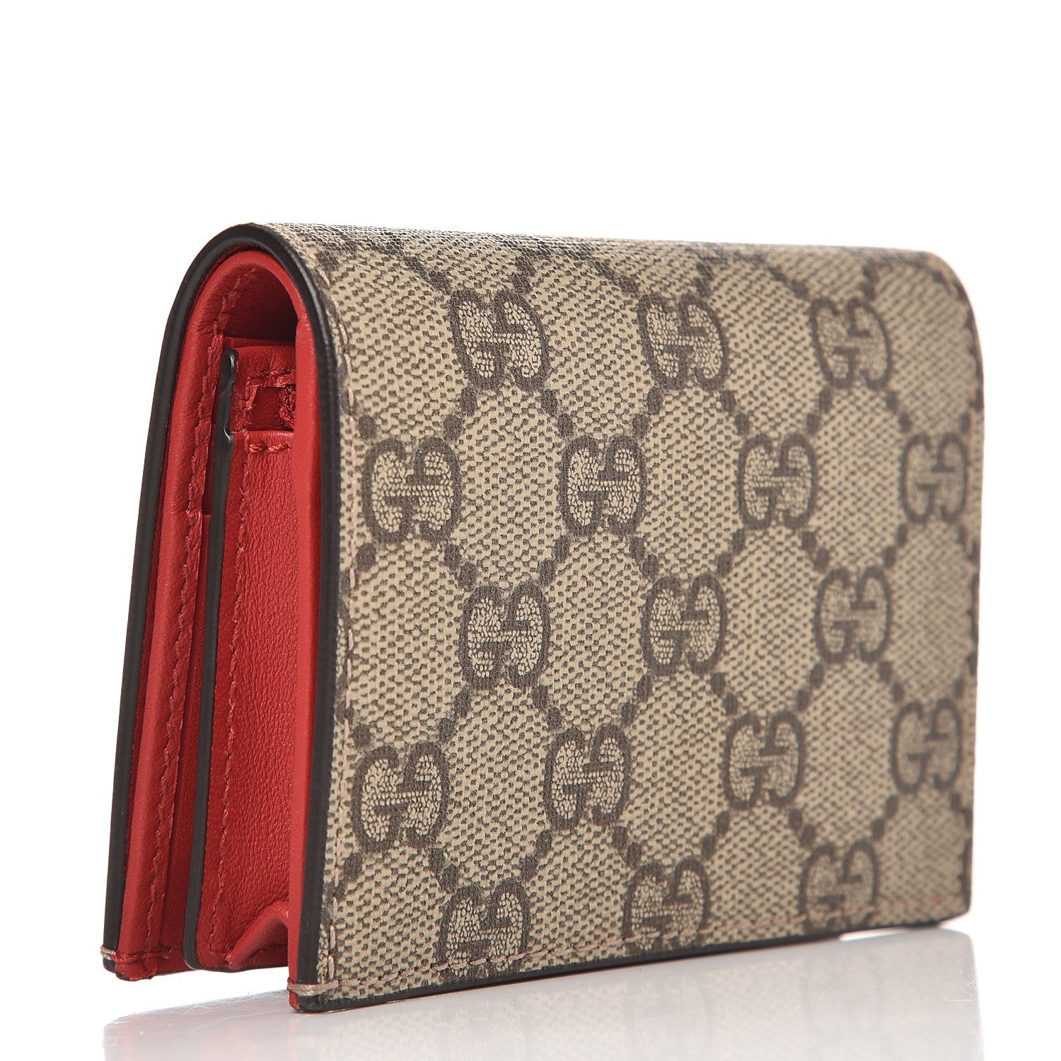Gucci GG Supreme Monogram Bosco Patch Card Case Wallet Beige Malva Hibiscus Red 3 of 8