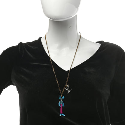 Louis Vuitton Lacquered Metal LV Friends Pendant Necklace Aged Gold Blue Pink 2 of 7
