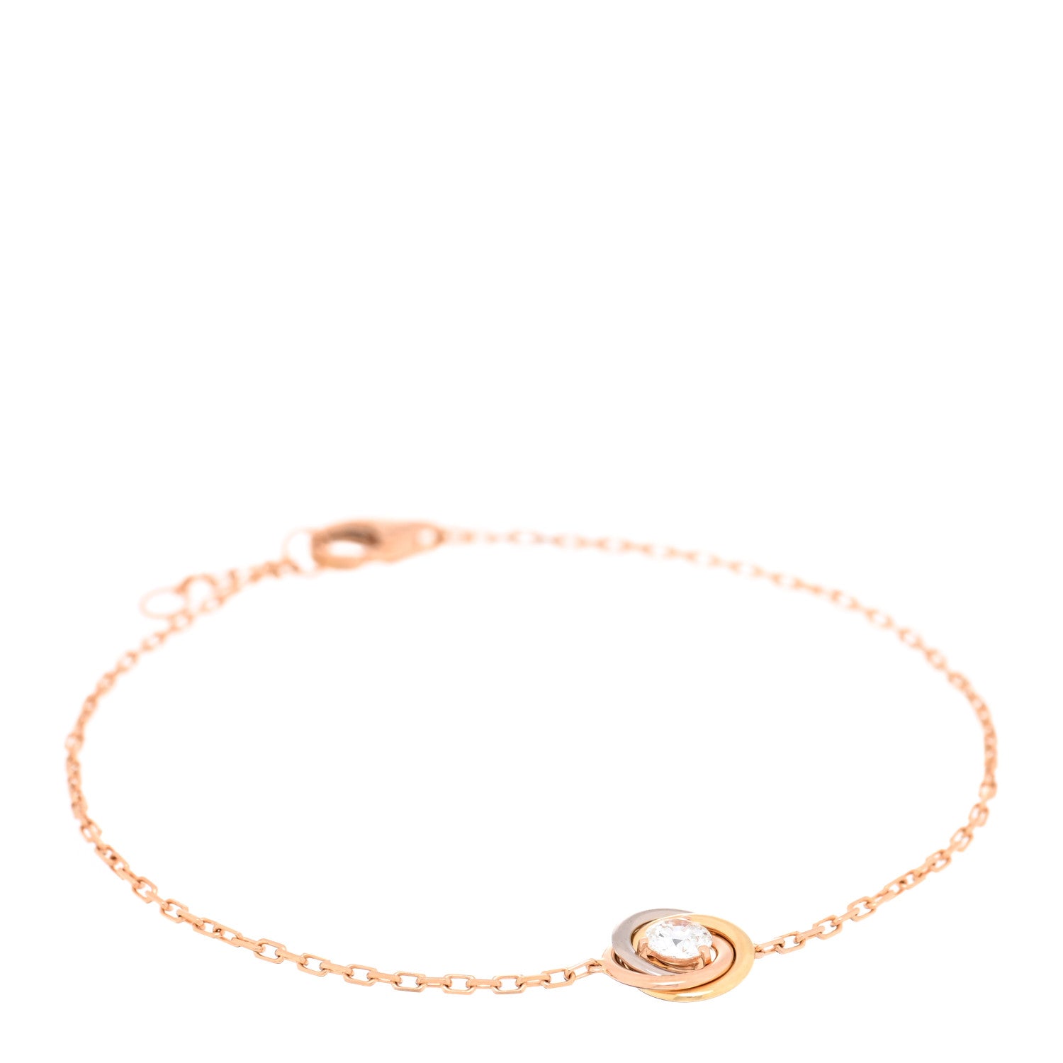Cartier 18K Pink Yellow White Gold Diamond Trinity One Diamond Chain Bracelet 1 of 3