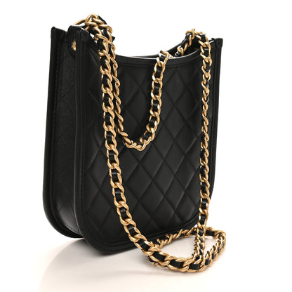 Chanel Calfskin Quilted CC Hobo Handbag Black 3 of 9
