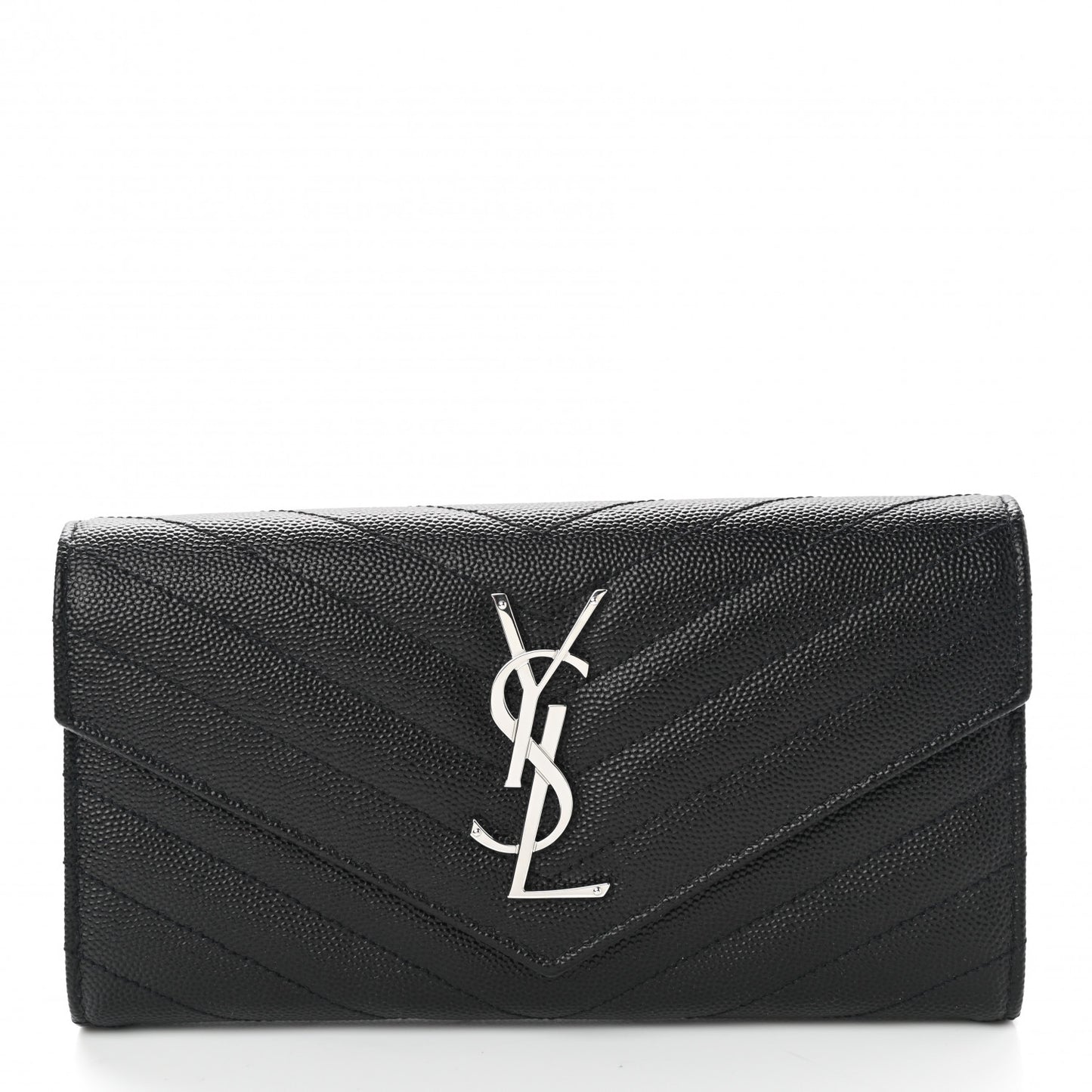 Grain De Poudre Matelasse Chevron Monogram Flap Wallet Black