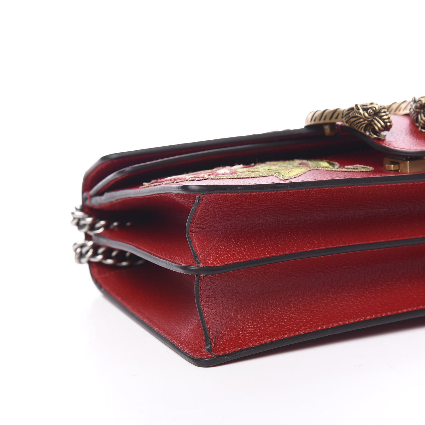Calfskin Web Floral Embroidered Small Dionysus Shoulder Bag Hibiscus Red