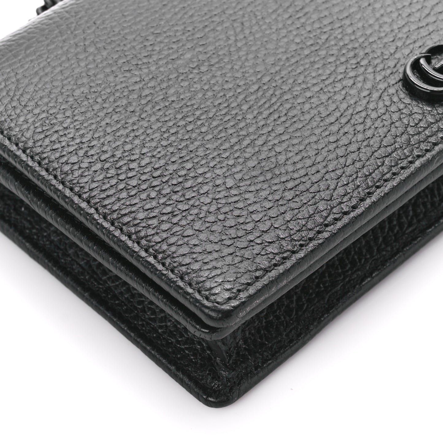 Dollar Calfskin Enamel Monochrome Mini GG Marmont Chain Wallet Black