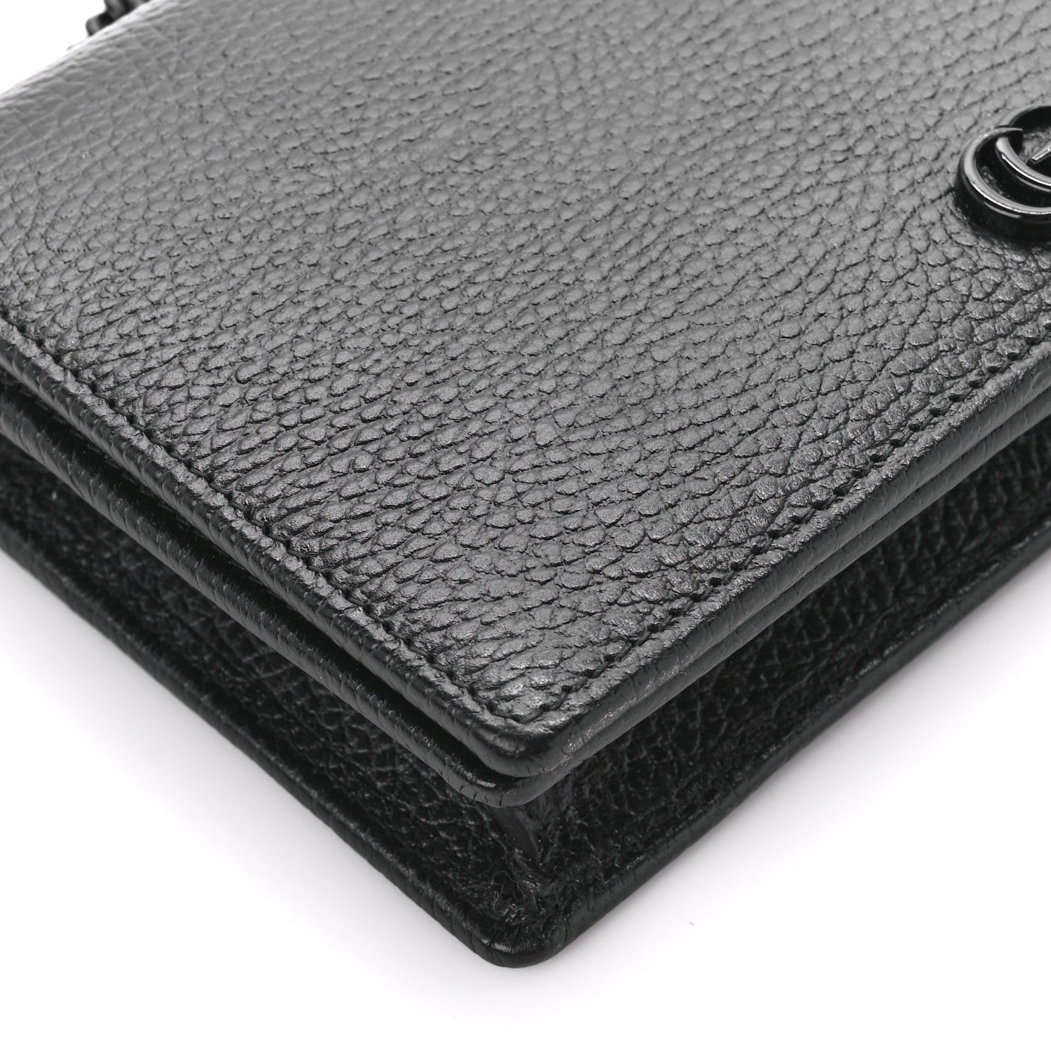 Gucci Dollar Calfskin Enamel Monochrome Mini GG Marmont Chain Wallet Black 9 of 11