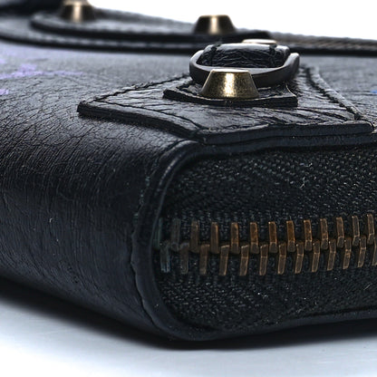 Balenciaga Agneau Arena Graffiti All Over Classic Hardware Continental Zip Around Wallet Black Bleu Violet 8 of 8