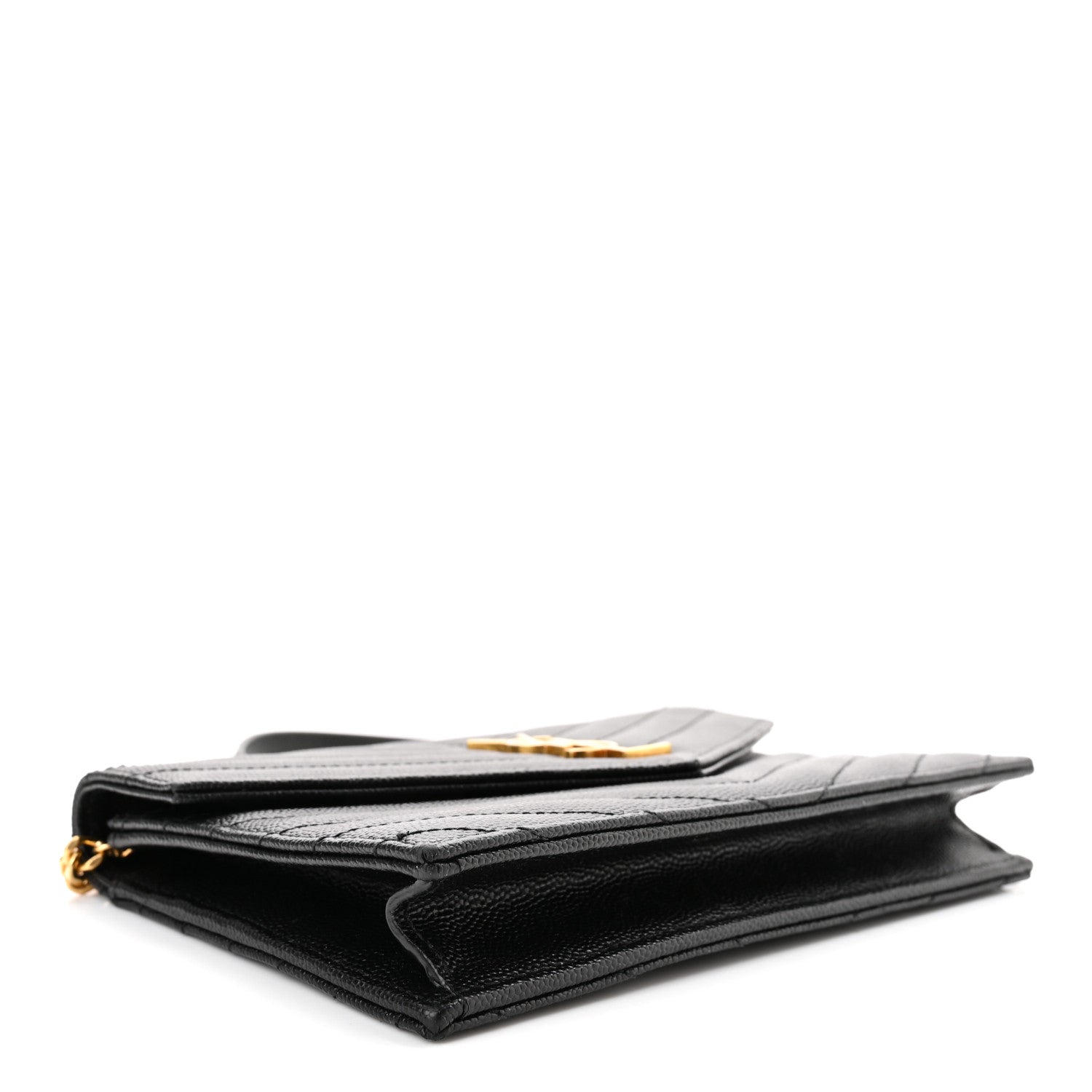 Saint Laurent Grain De Poudre Matelasse Chevron Monogram Envelope Chain Wallet Black 3 of 11