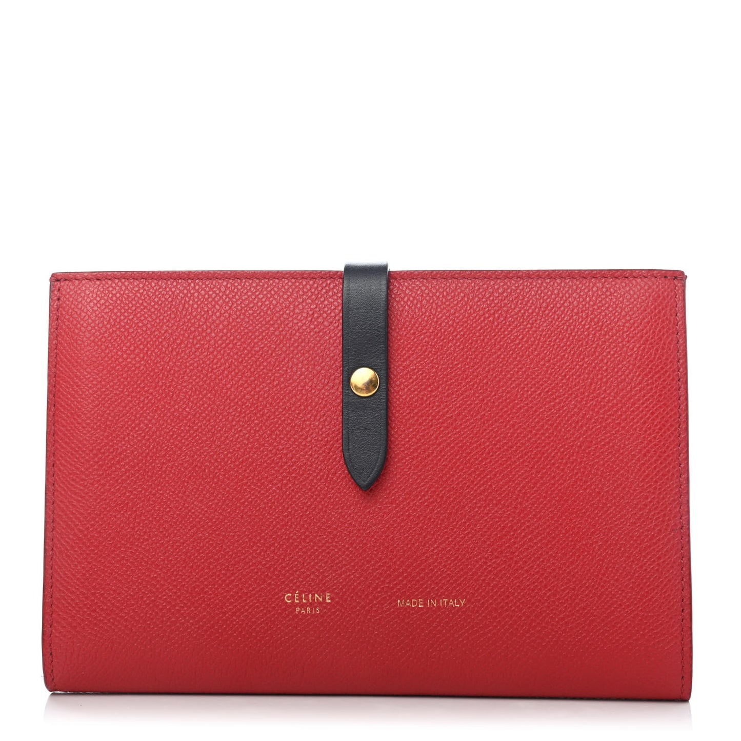 Grained Calfskin Large Multifunction Strap Wallet Coquelicot