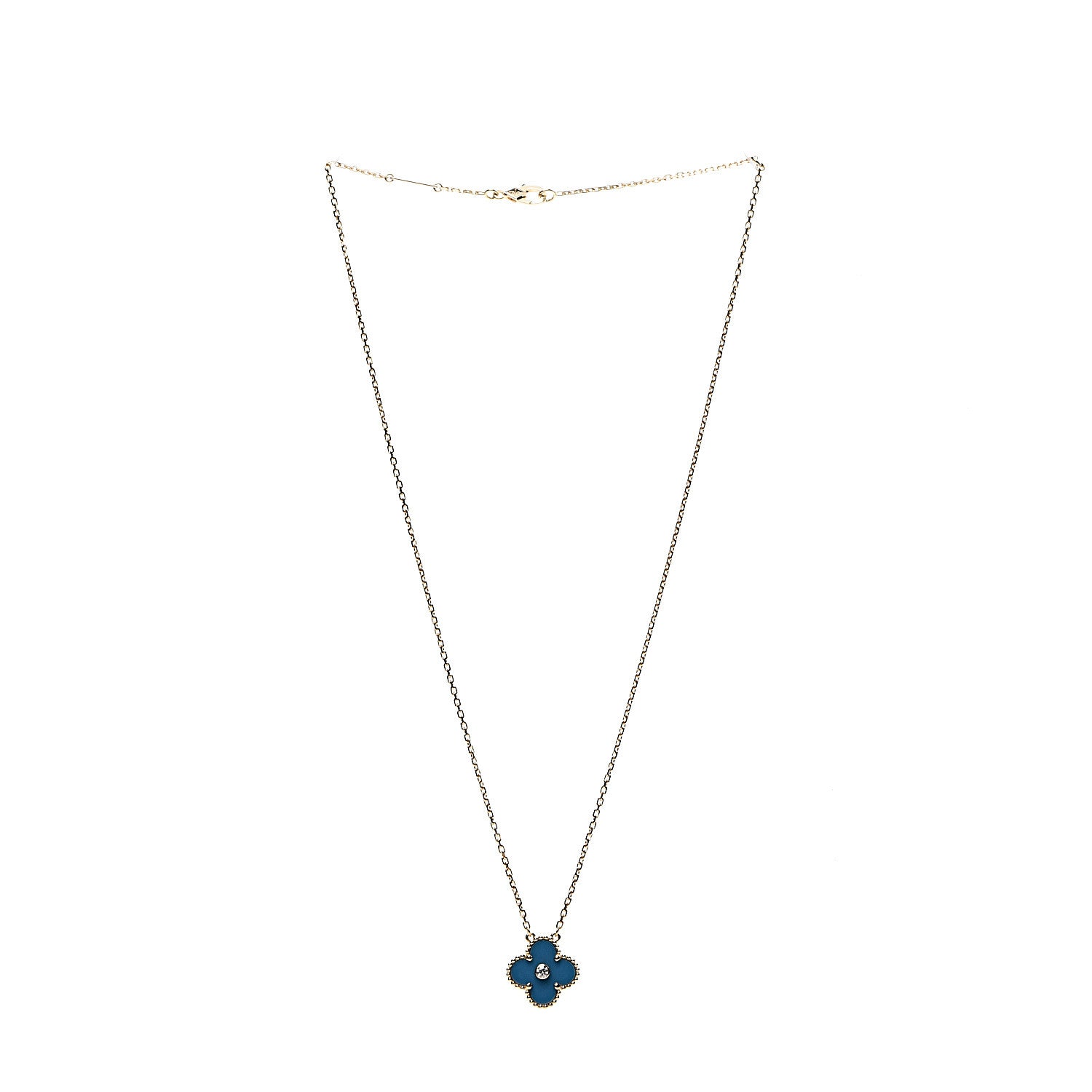 Van Cleef & Arpels 18K Yellow Gold Diamond Celestial Blue Sevres Porcelain Vintage Alhambra Pendant Necklace 2 of 7