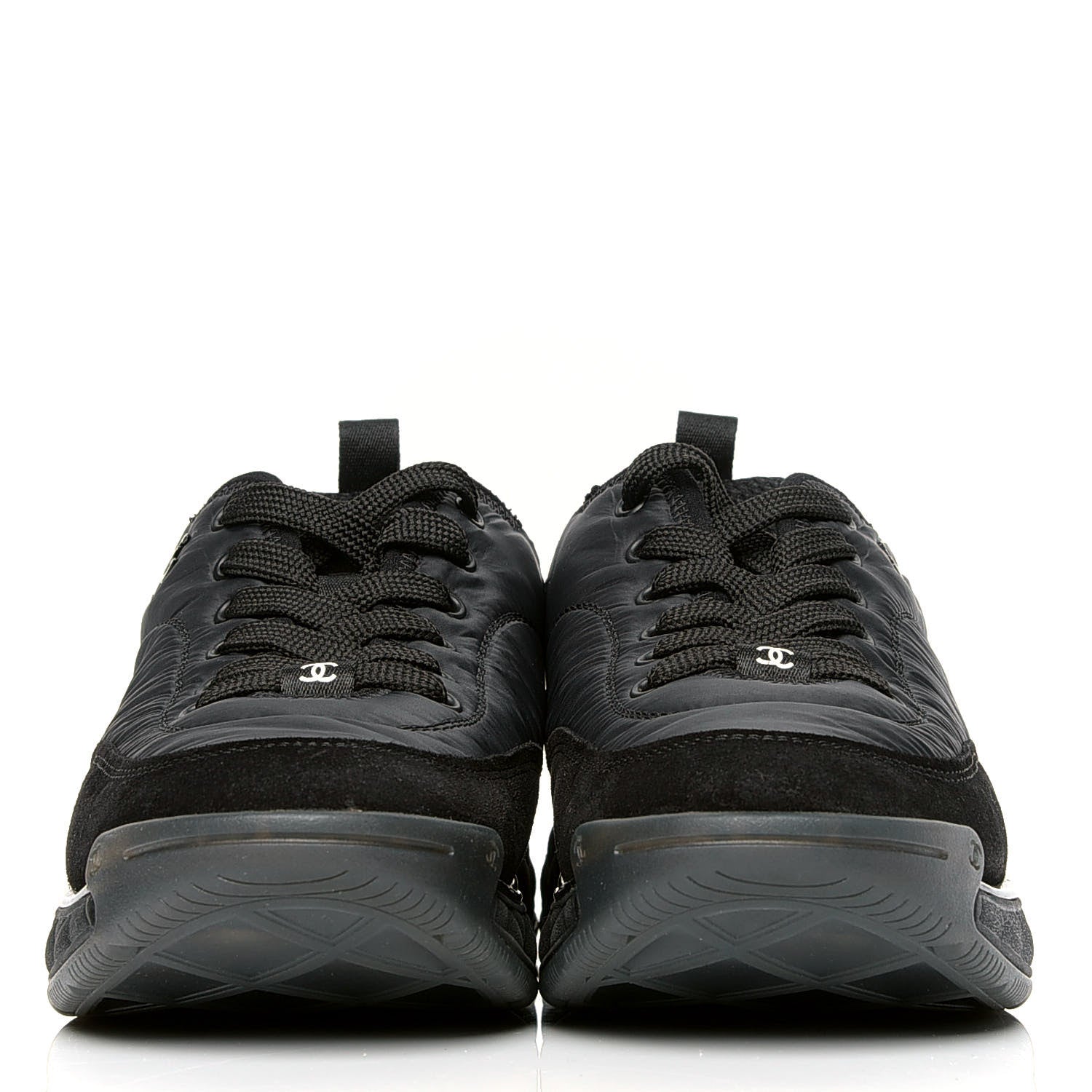 Chanel Nylon Suede Calfskin CC Sneakers 40 Black 2 of 4