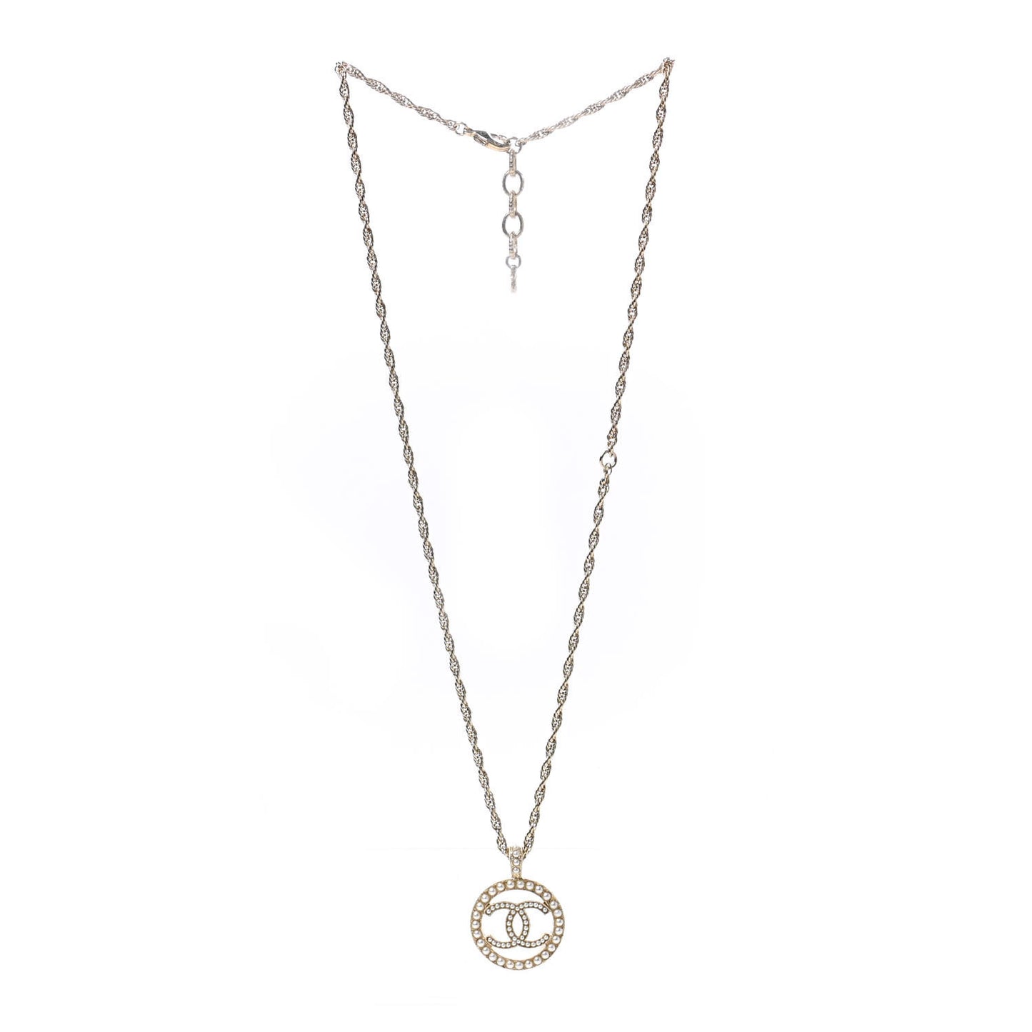 Pearl CC Round Pendant Necklace Gold