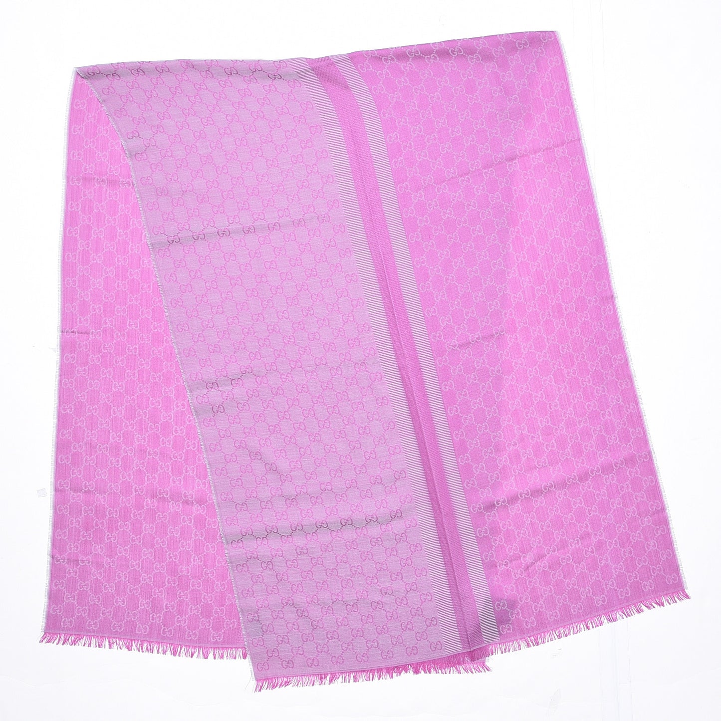 Wool Silk GG Monogram GGWeblong Fringe Scarf Shawl Zinc Pink