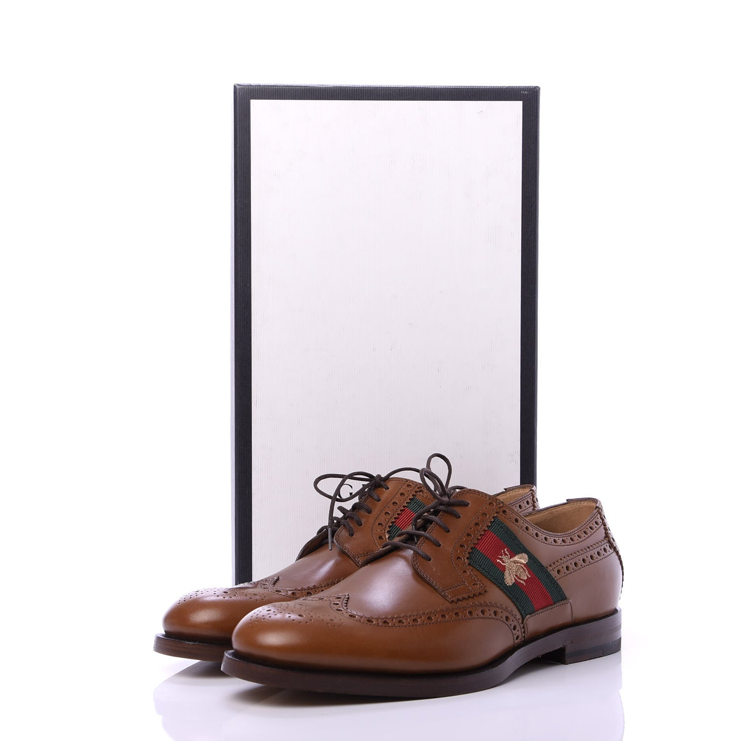 Gucci Calfskin Web Bee Embroidered Mens Lace Up Brogue Wingtip Derby Shoes 9 Cuir 10 of 10
