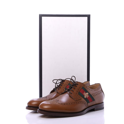 Gucci Calfskin Web Bee Embroidered Mens Lace Up Brogue Wingtip Derby Shoes 9 Cuir 10 of 10