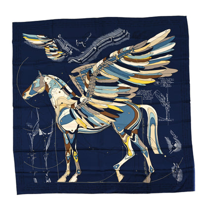 Hermes Silk Le Pegase D'Hermes Shawl 140 Bleu Marine Jaune White 1 of 4