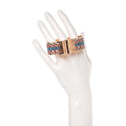 Hermes Enamel Printed Wide Balades Equestres Hinged Bracelet M 2 of 5