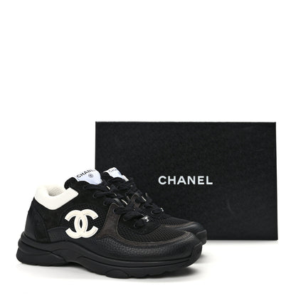 Chanel Mesh Suede Grained Calfskin Womens CC Sneakers 39 Black White 9 of 9