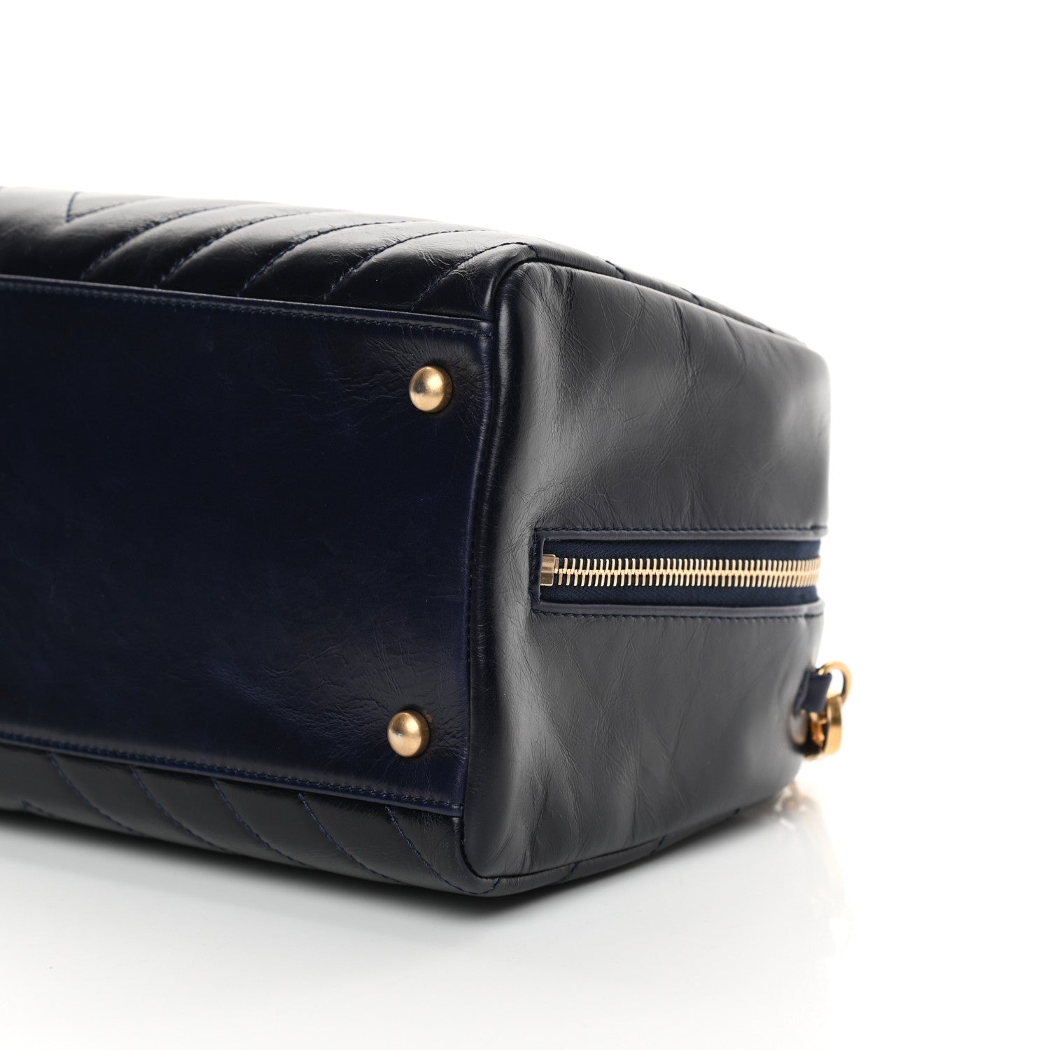 Chanel Glazed Calfskin Chevron Small Bowling Bag Navy 9 of 13