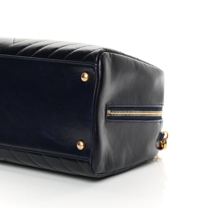 Chanel Glazed Calfskin Chevron Small Bowling Bag Navy 9 of 13