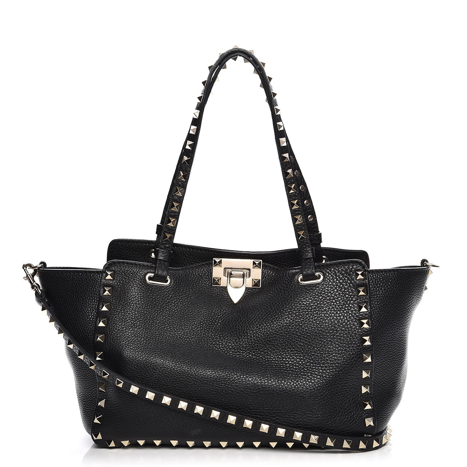 Valentino Garavani Grained Calfskin Small Rockstud Tote Black 1 of 13