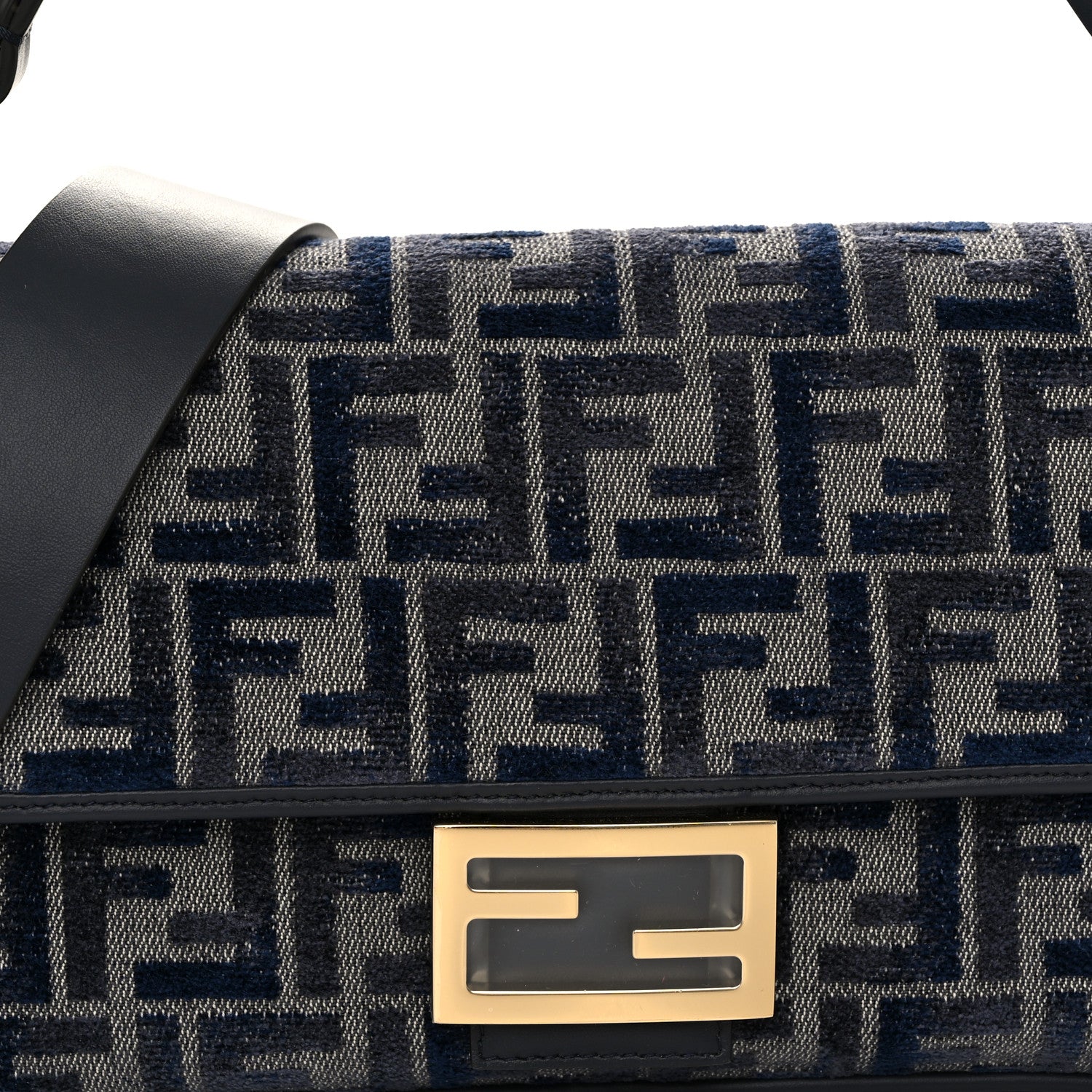 Fendi Chenille FF Embroidered Baguette Dark Blue Grey 7 of 9