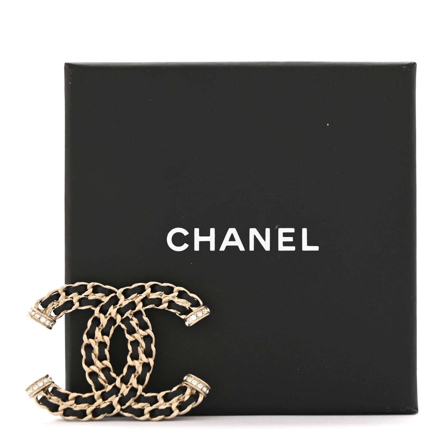 Chanel Lambskin Crystal CC Chain Brooch Black Gold 4 of 4
