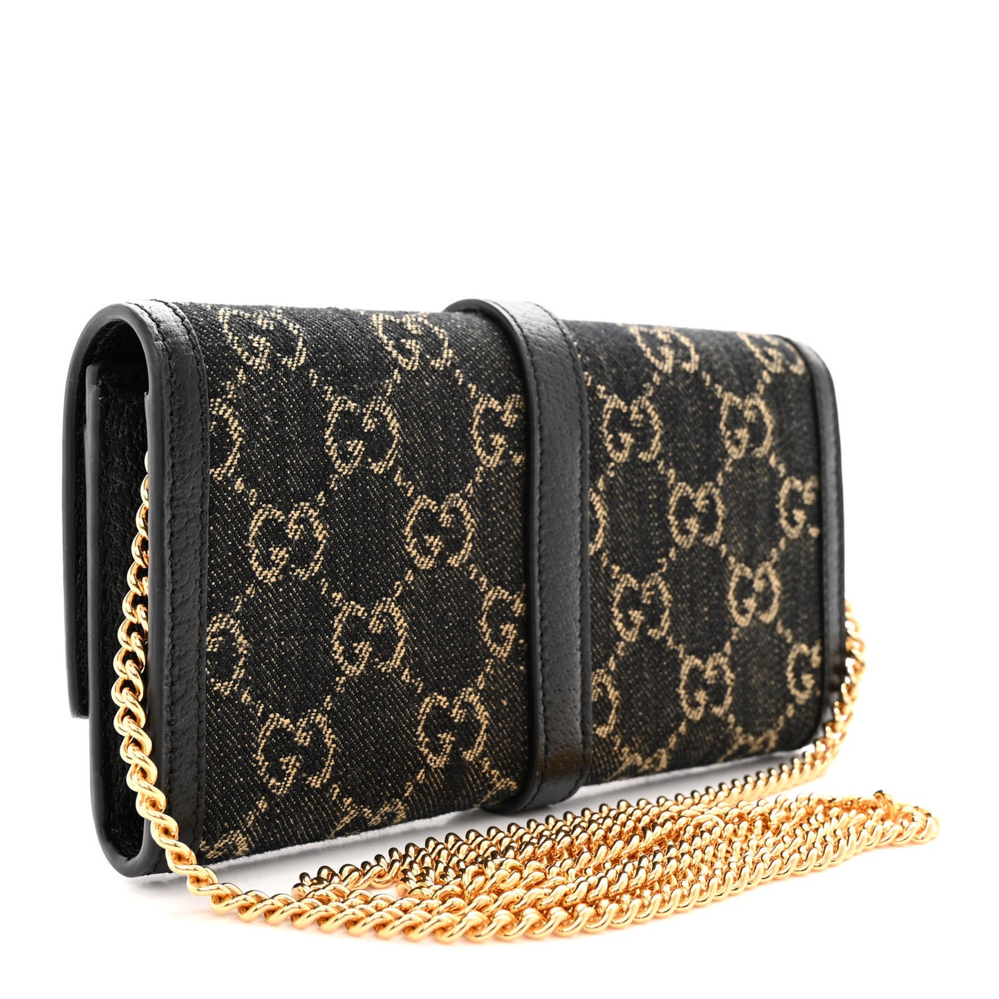 Jacquard Black Denim GG Monogram Textured Dollar Calfskin Jackie 1961 Chain Wallet Black Ivory