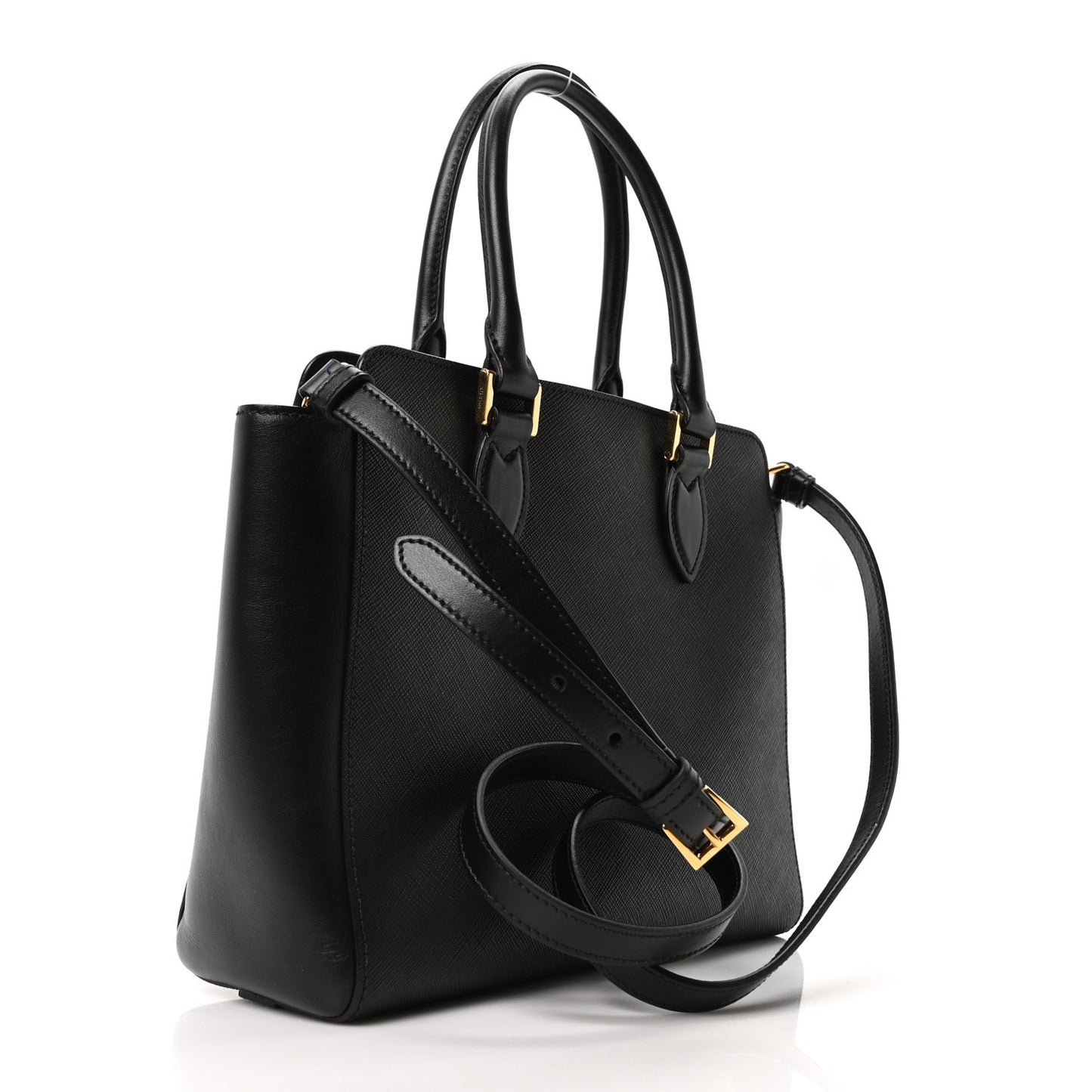 Saffiano Soft Calfskin Small Zippered Tote Black