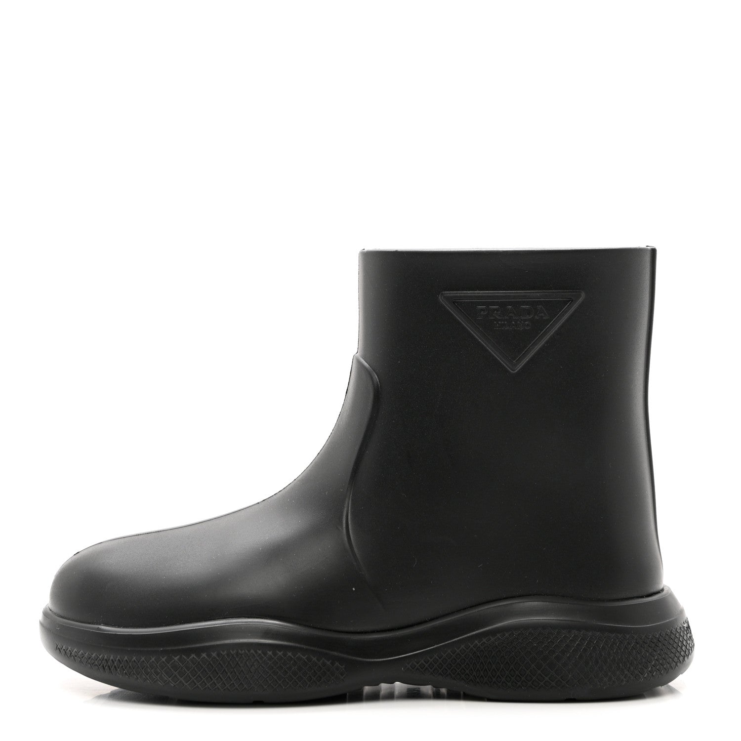 Prada Soft Mellow Rubber Triangle Logo Embossed Womens 25mm Booties 37 Black 1 of 9