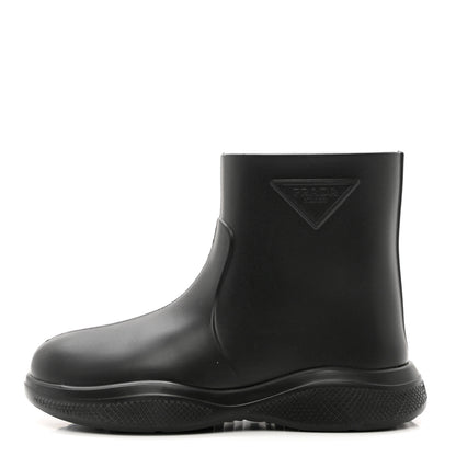 Prada Soft Mellow Rubber Triangle Logo Embossed Womens 25mm Booties 37 Black 1 of 9