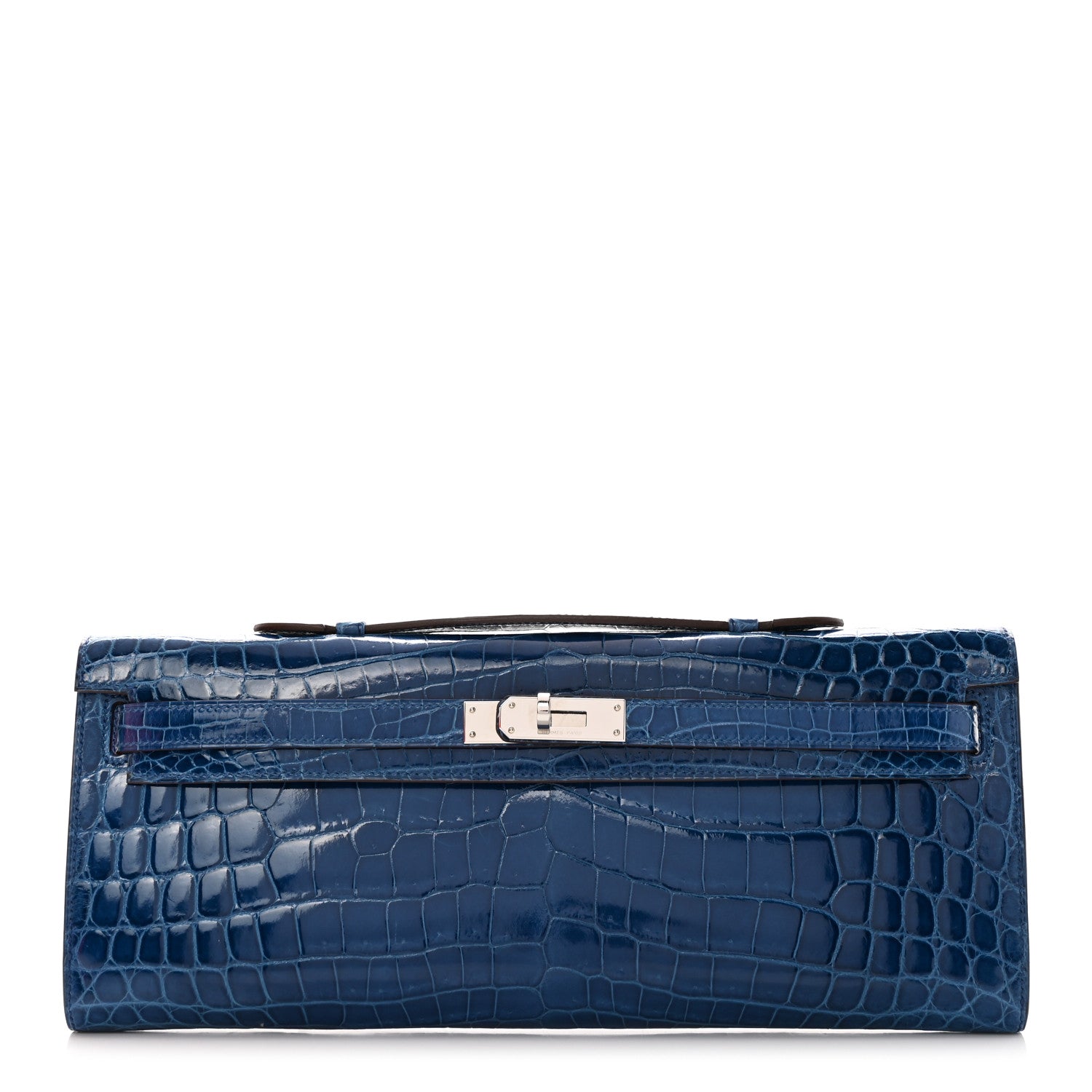 Hermes Shiny Niloticus Crocodile Kelly Cut Pochette Bleu De Malte 1 of 13