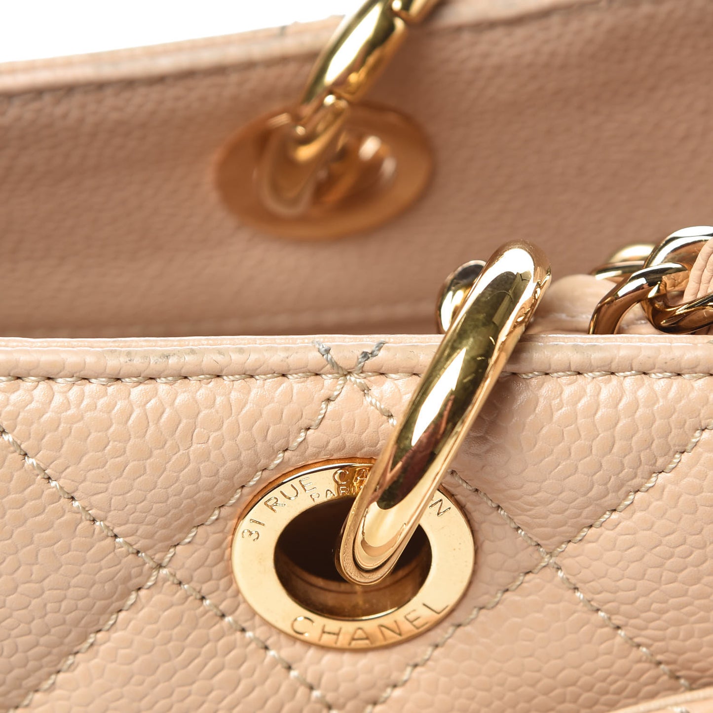 Caviar Quilted Grand Shopping Tote GST Beige Clair