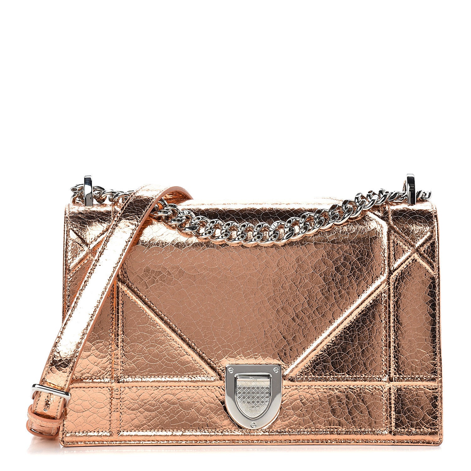 Christian Dior Metallic Ceramic Effect Deerskin Medium Diorama Flap Bag Gold 1 of 14