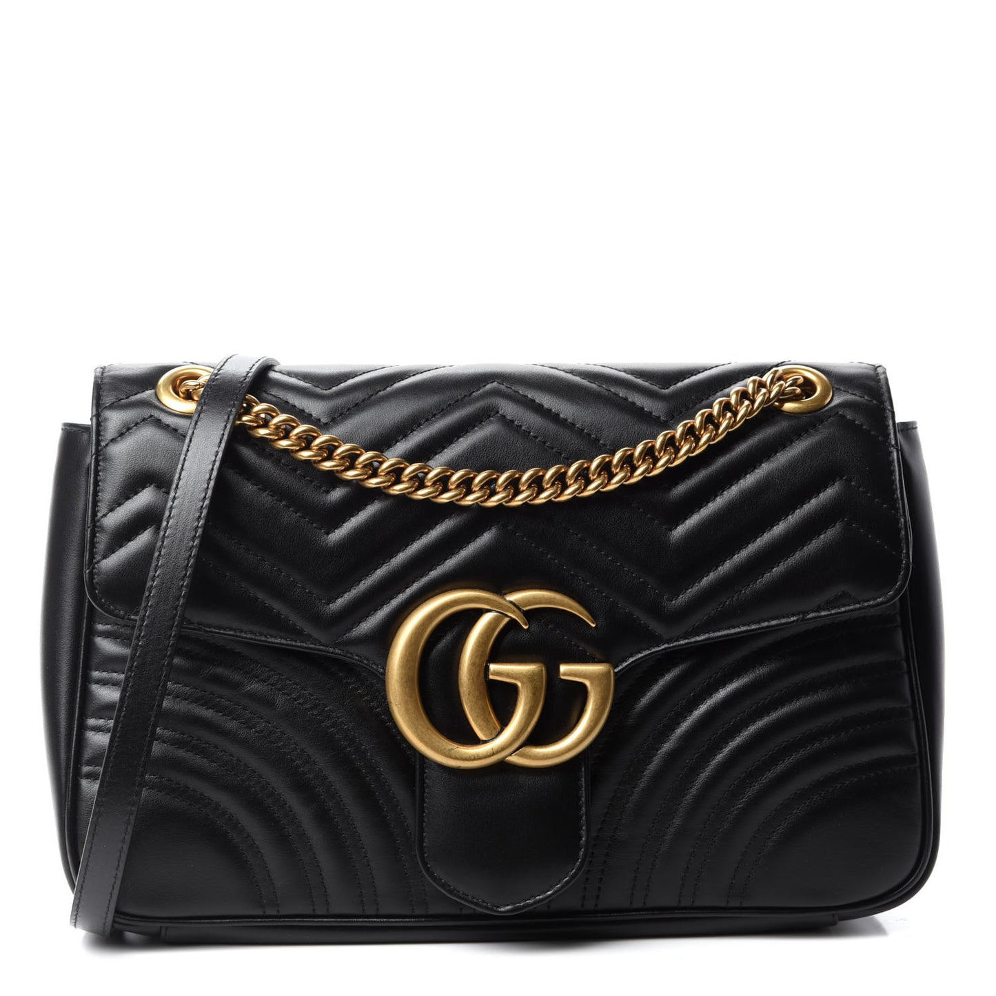 Calfskin Matelasse Medium GG Marmont Shoulder Bag Black