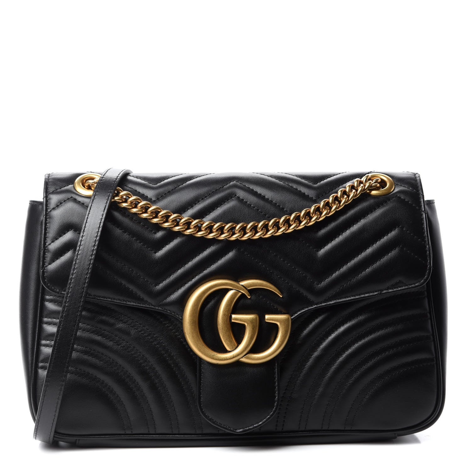Gucci Calfskin Matelasse Medium GG Marmont Shoulder Bag Black 1 of 11
