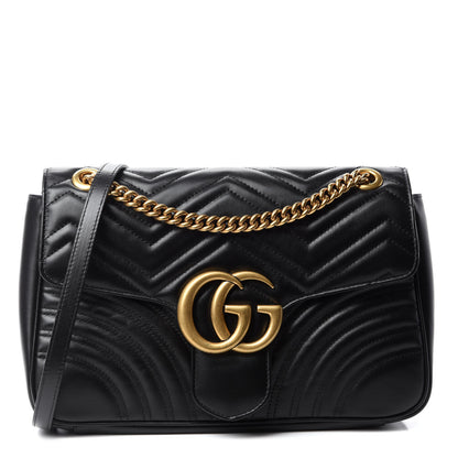 Gucci Calfskin Matelasse Medium GG Marmont Shoulder Bag Black 1 of 11
