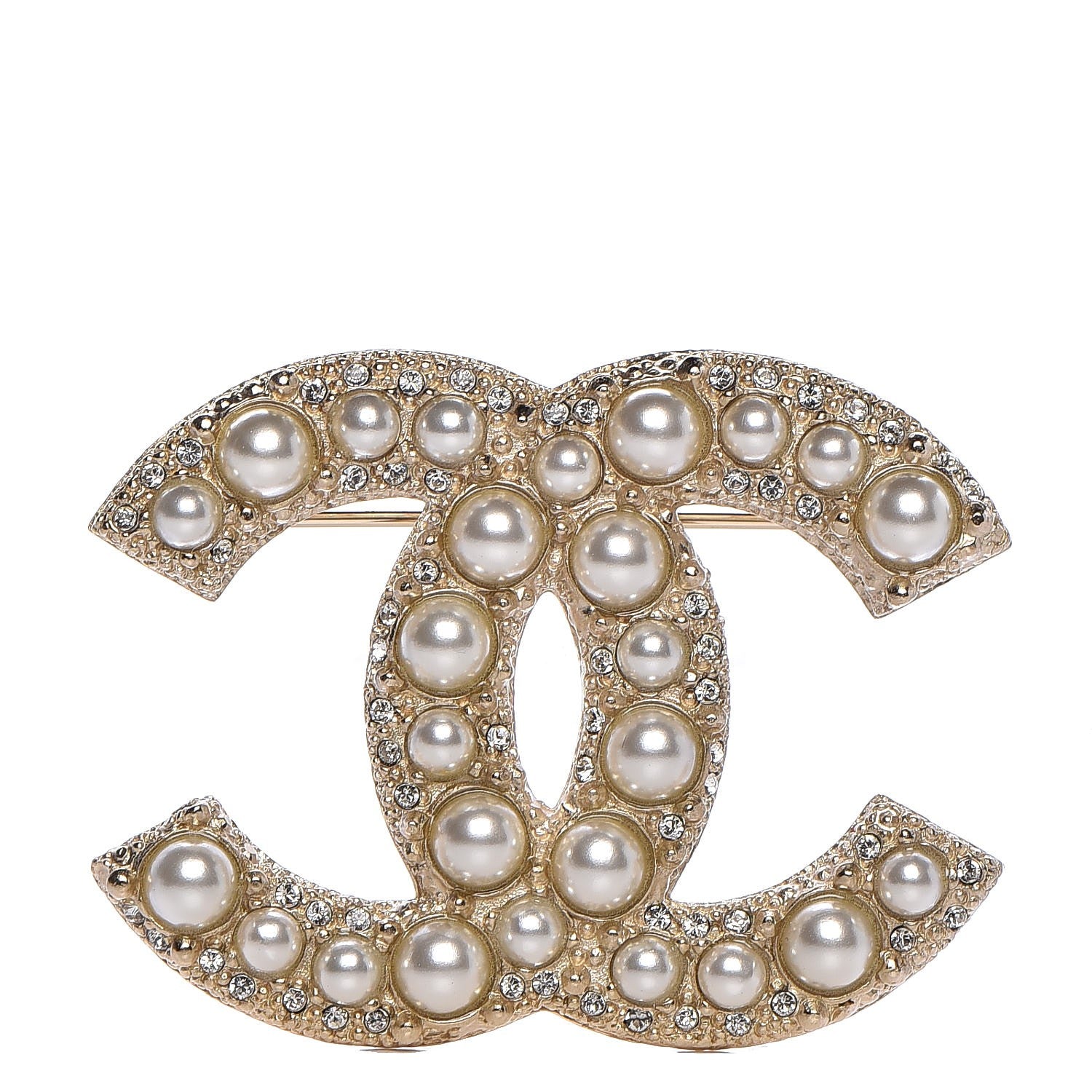 Chanel Pearl Crystal CC Brooch Gold 1 of 5