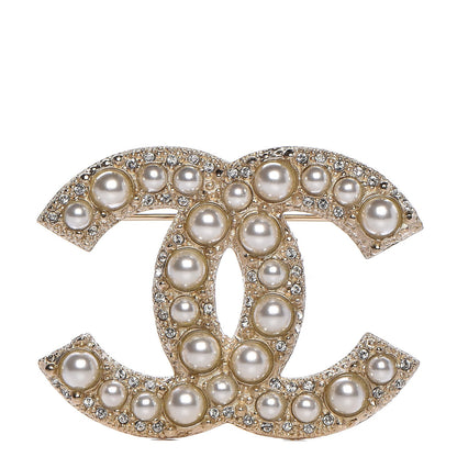 Chanel Pearl Crystal CC Brooch Gold 1 of 5