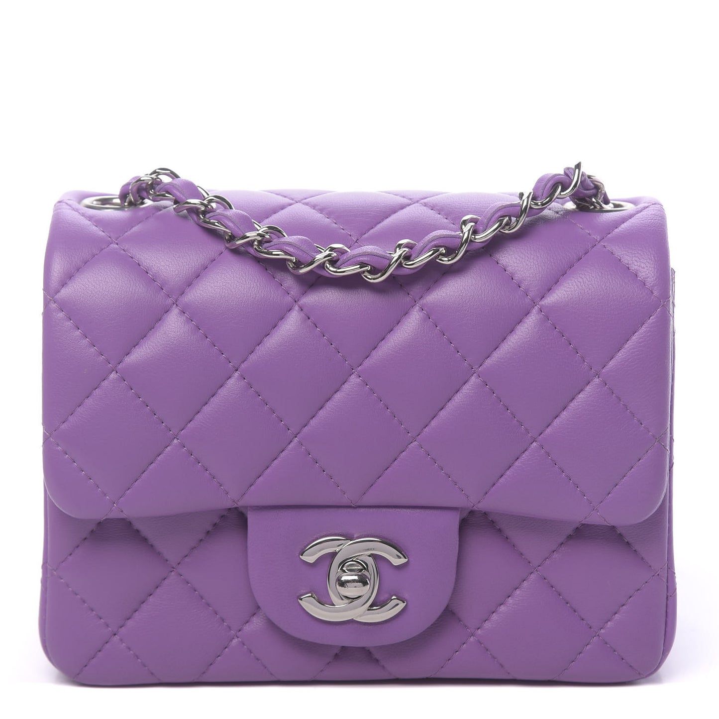 Lambskin Quilted Mini Square Flap Dark Purple