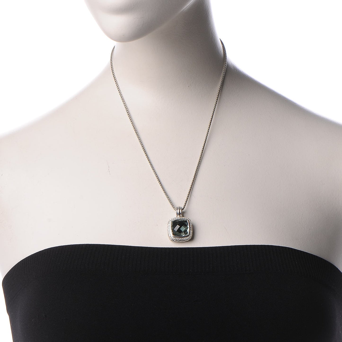 Sterling Silver Diamond Prasiolite 14mm Albion Pendant Necklace
