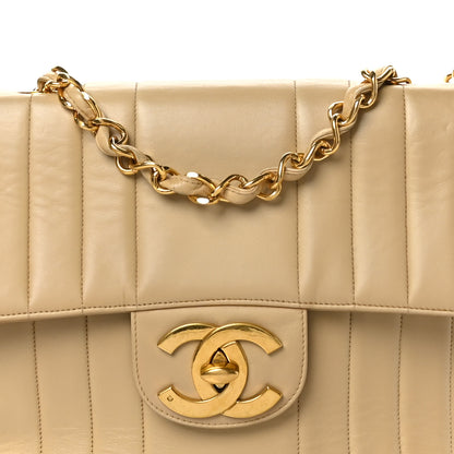 Chanel Lambskin Vertical Quilted Jumbo Single Flap Beige 8 of 10