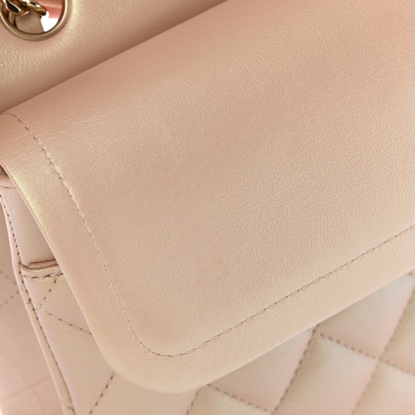 Iridescent Calfskin Quilted Medium Double Flap Beige