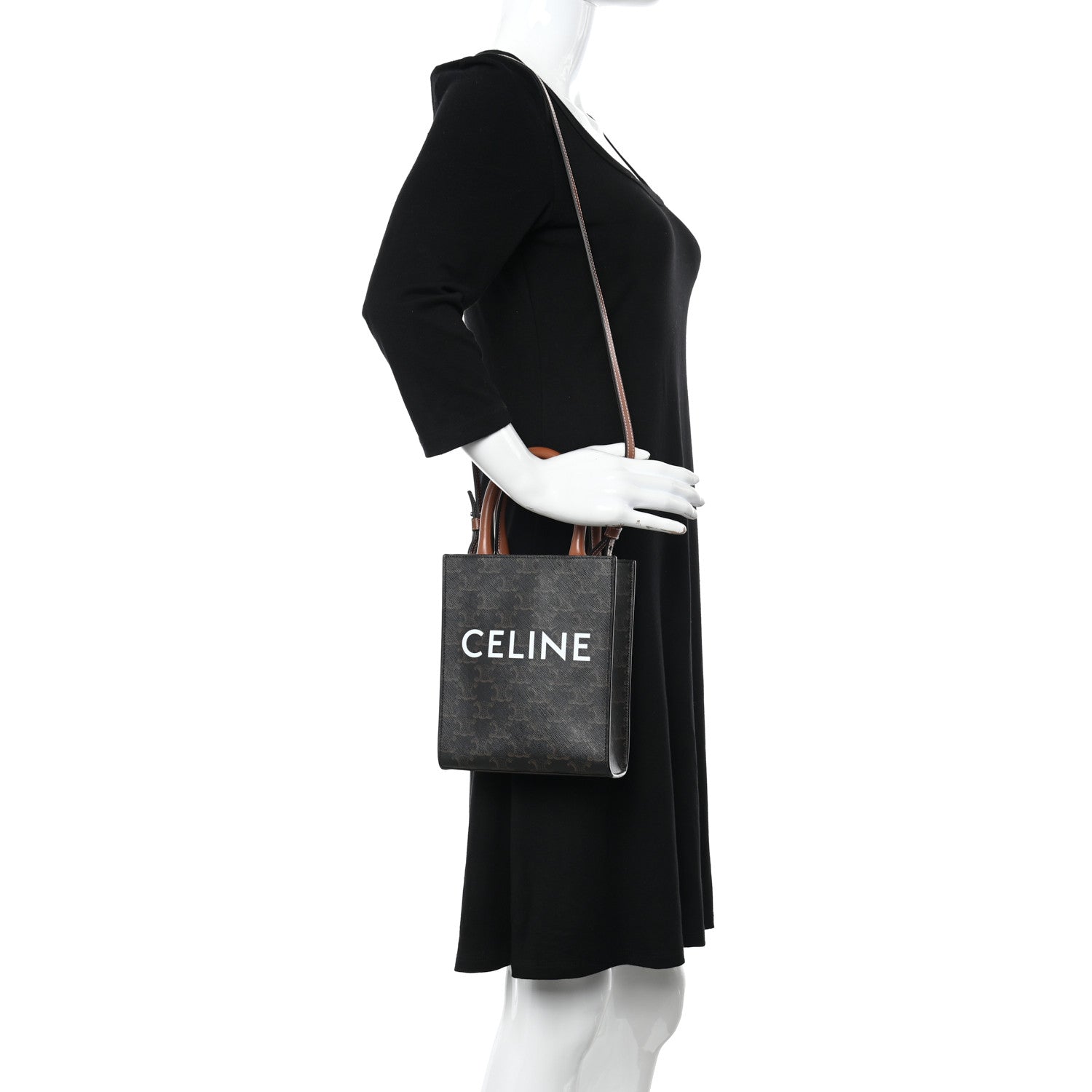 Celine Triomphe Canvas Calfskin Mini Vertical Cabas Tan 2 of 11