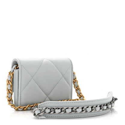 Chanel Lambskin Quilted Chanel 19 Flap Card Holder With Chain Light Blue 3 of 11