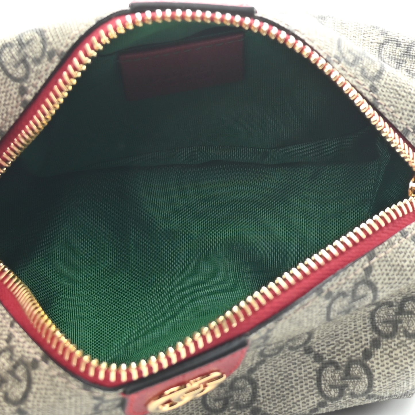 Soft GG Supreme Monogram Calfskin Small Ophidia Cosmetic Case Beige Ebony Hibiscus Red