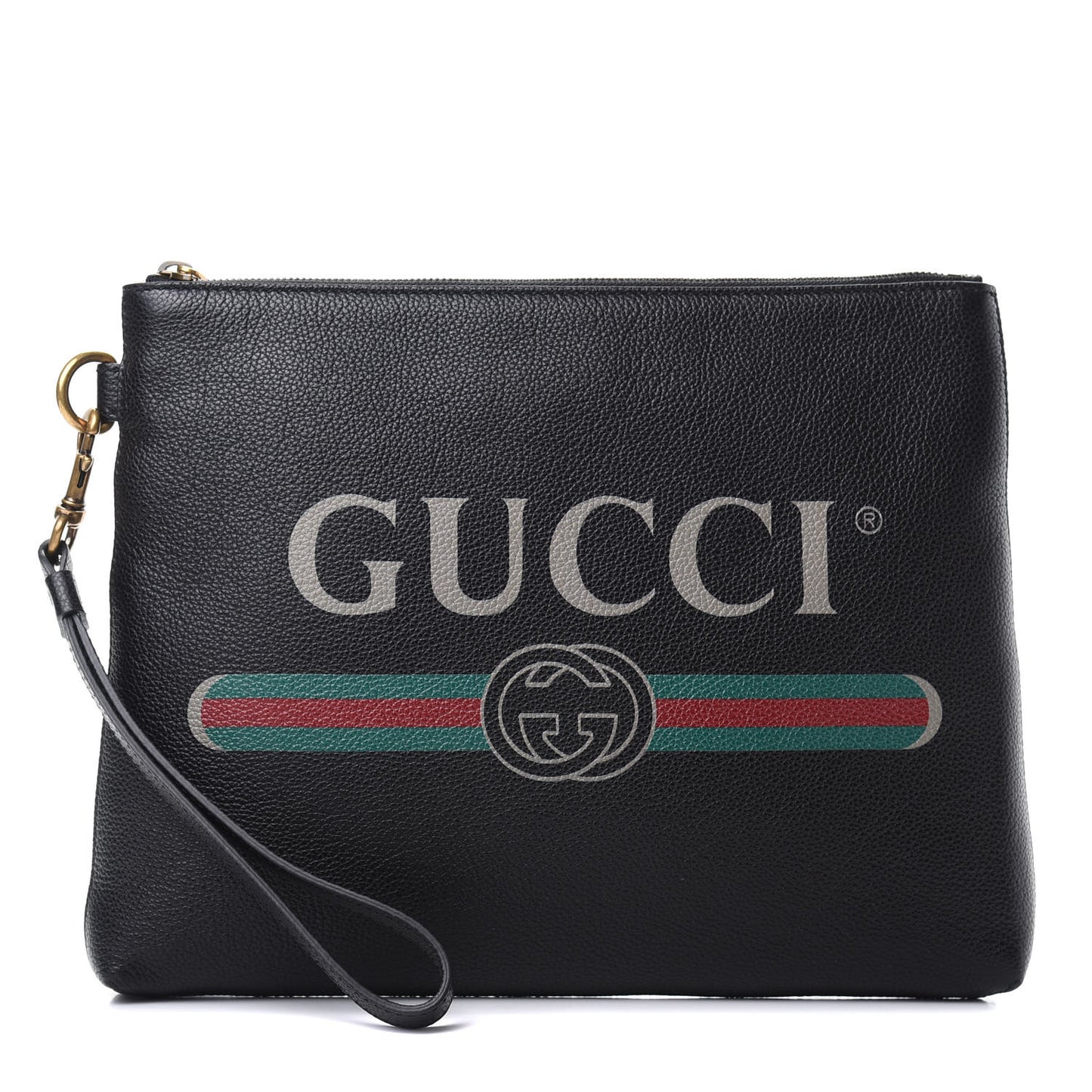 Pebbled Calfskin Logo Wristlet Black
