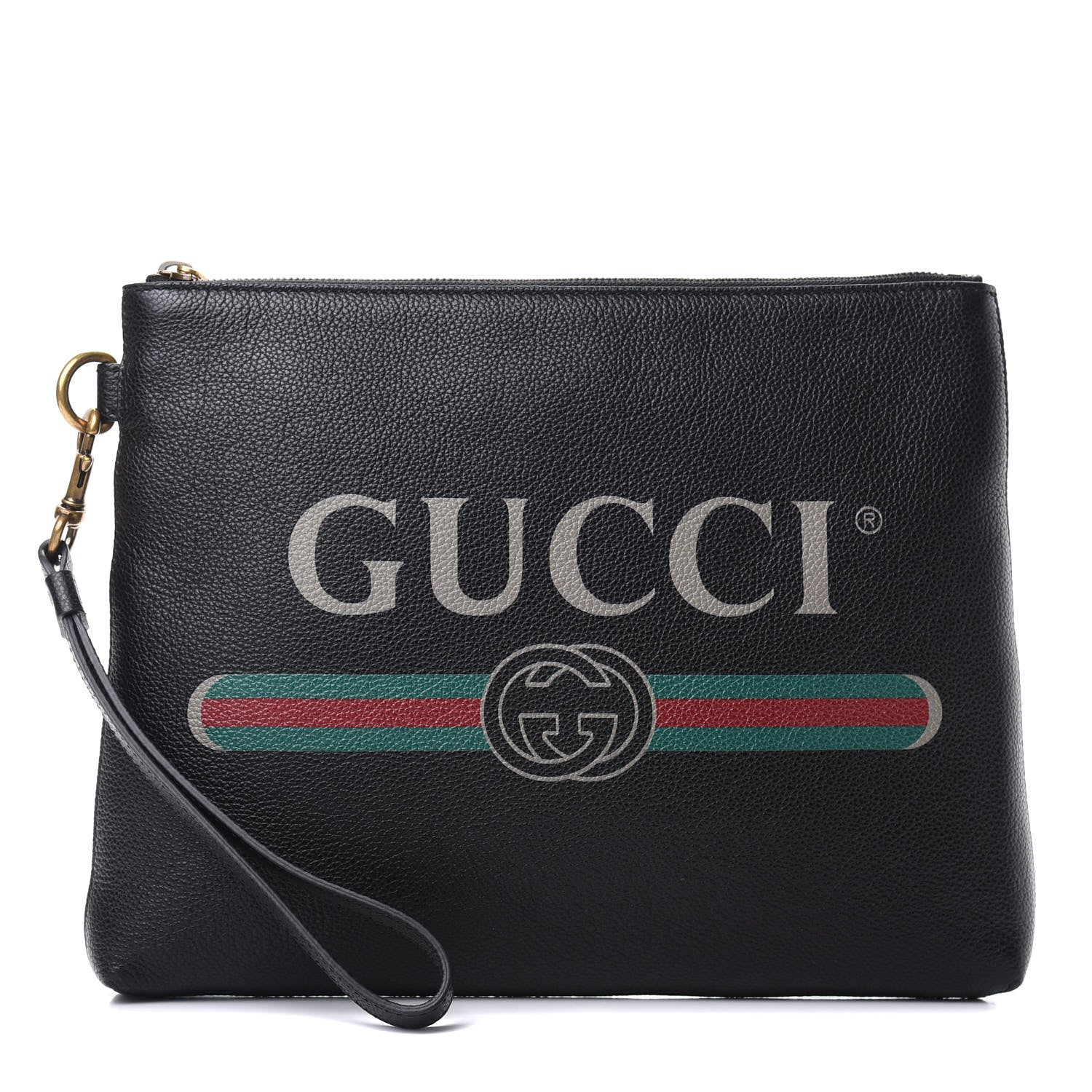 Gucci Pebbled Calfskin Logo Wristlet Black 1 of 7