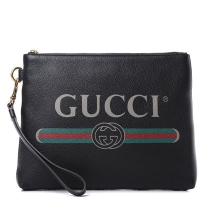 Gucci Pebbled Calfskin Logo Wristlet Black 1 of 7