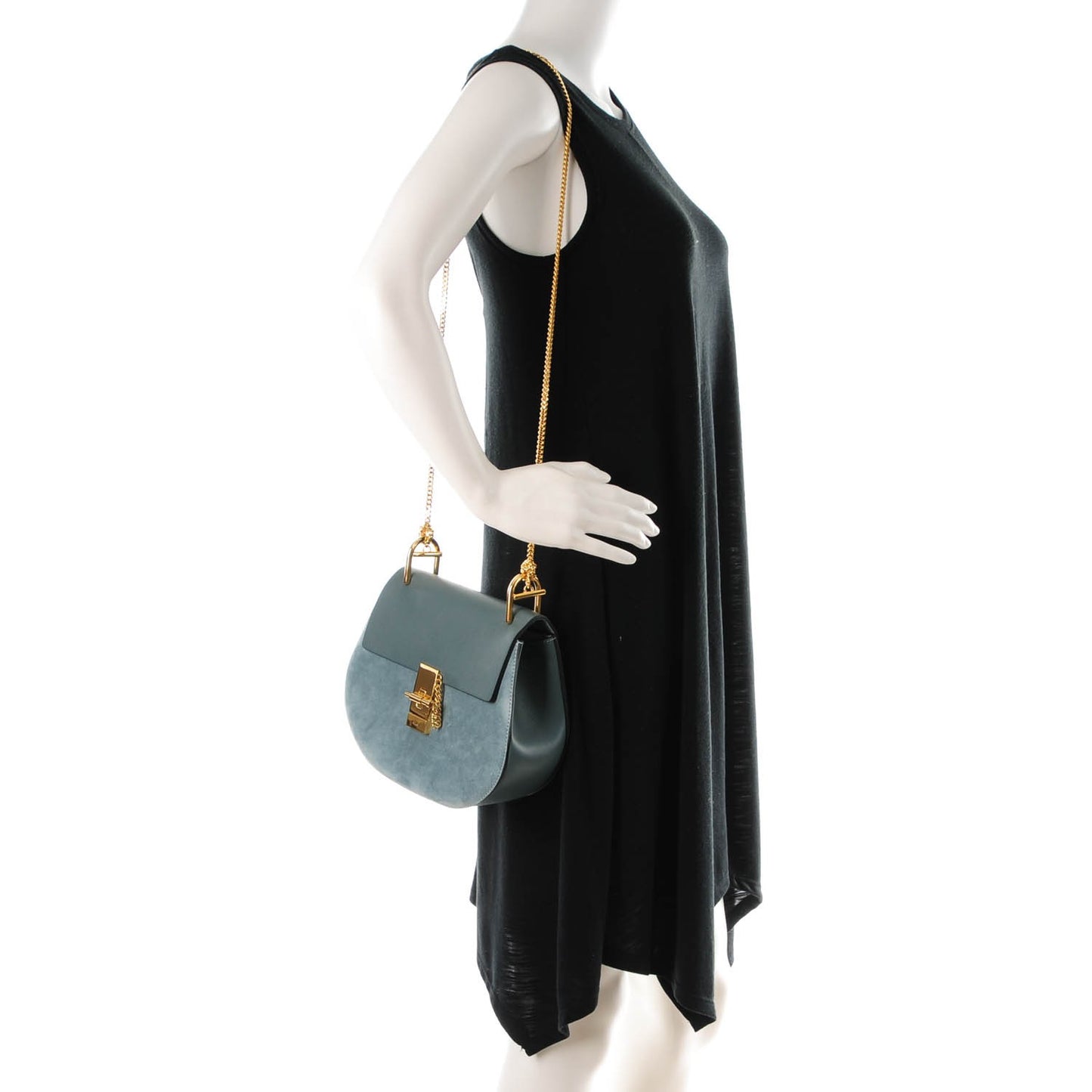 Suede Smooth Calfskin Drew Shoulder Bag Cloudy Blue