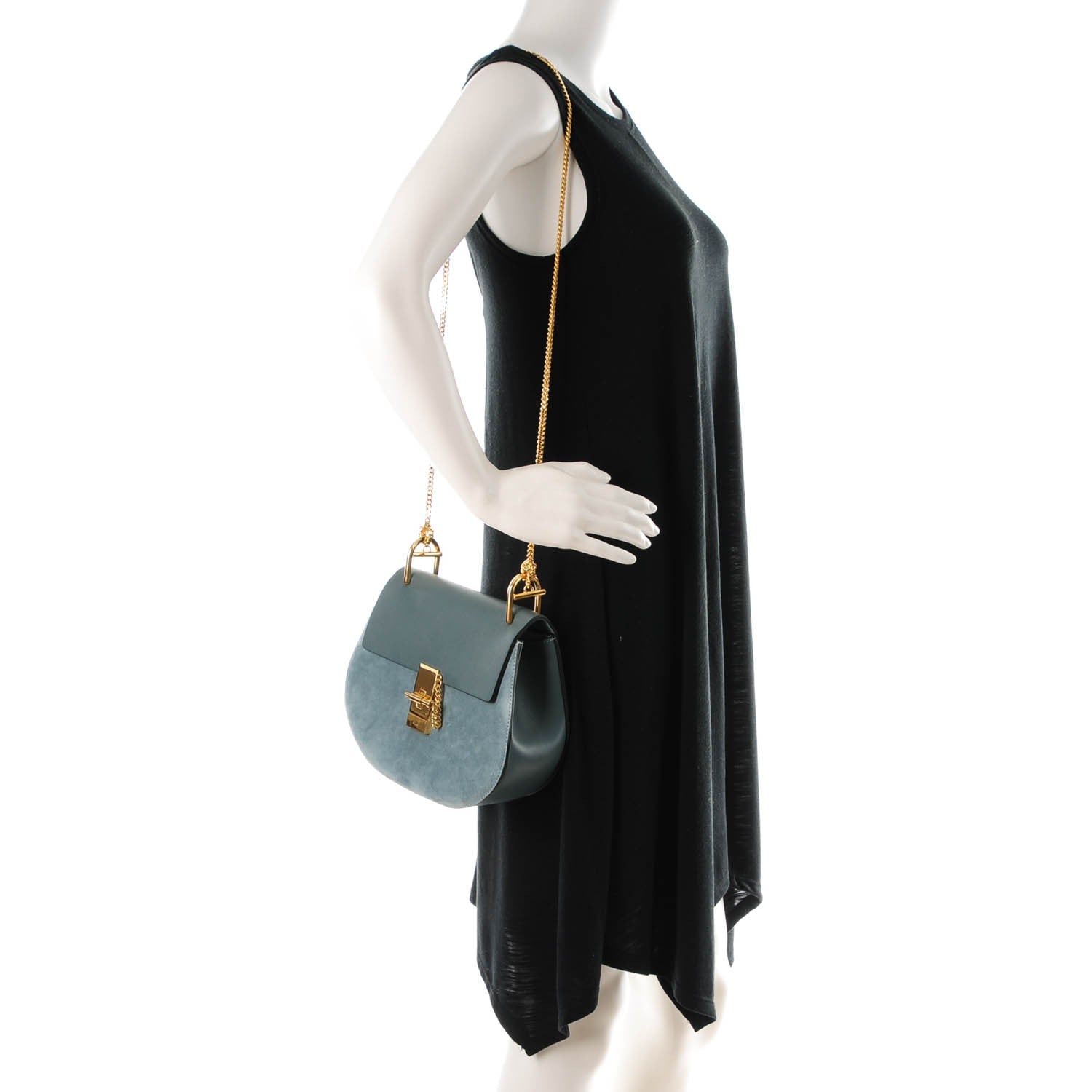 Chloe Suede Smooth Calfskin Drew Shoulder Bag Cloudy Blue 2 of 7
